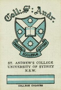 1929 Wills's Crests and Colours of Australian Universities, Colleges and Schools #3 St. Andrews College University, Sydney Front
