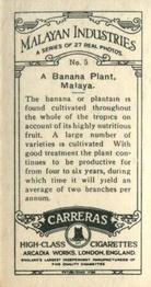 1929 Carreras Malayan Industries #5 A Banana Plant, Malaya Back