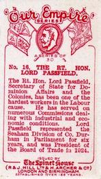1929 Spinet House Our Empire (Small) #16 The Rt. Hon. Lord Passfield Back