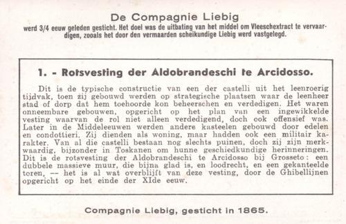 1940 Liebig Kasteelen van Toskanen (Castles of Tuscany) (Dutch Text) (F1409, S1413) #1 Rotsvesting der Aldobrandeschi te Arcidosso Back