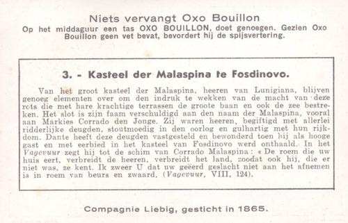 1940 Liebig Kasteelen van Toskanen (Castles of Tuscany) (Dutch Text) (F1409, S1413) #3 Kasteel der Malaspina te Fosdinovo Back