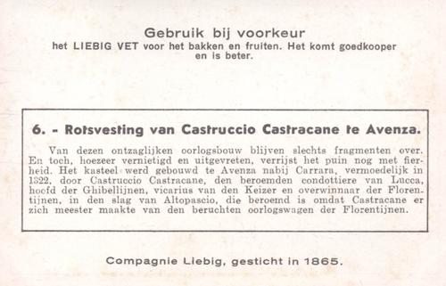 1940 Liebig Kasteelen van Toskanen (Castles of Tuscany) (Dutch Text) (F1409, S1413) #6 Rotsvesting van Castruccio Castracane te Avenza Back
