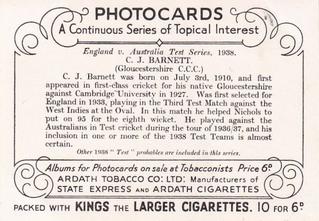1938 Ardath Photocards Group F #NNO Charles Barnett Back