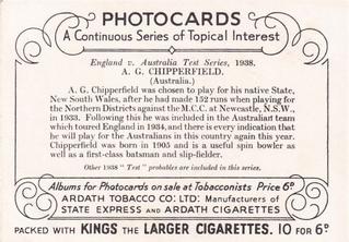 1938 Ardath Photocards Group F #NNO Arthur Chipperfield Back