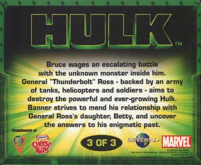 2003 Nabisco Cheese Nips Incredible Hulk #3 Hulk Back