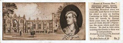 1934 Ty-phoo Tea Homes of Famous Men #3 Lord Byron Front