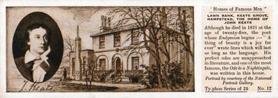 1934 Ty-phoo Tea Homes of Famous Men #12 John Keats Front