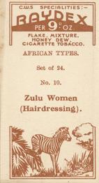 1936 Raydex African Types #10 Zulu Women (Hairdressing) Back