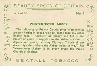 1936 Cooperative Wholesale Society (C.W.S) Beauty Spots of Britain #1 Westminster Abbey Back