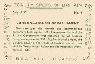 1936 Cooperative Wholesale Society (C.W.S) Beauty Spots of Britain #7 London - Houses of Parliament Back