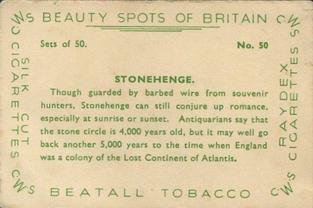 1936 Cooperative Wholesale Society (C.W.S) Beauty Spots of Britain #50 Stonehenge Back