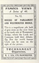 1936 R.J. Lea Famous Views #12 Houses of Parliament and Westminster Bridge Back