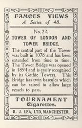 1936 R.J. Lea Famous Views #22 Tower of London and Tower Bridge Back