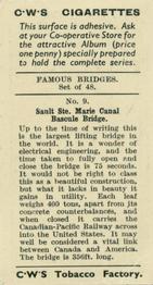 1937 C.W.S. Famous Bridges of the World #9 Sault Ste Marie Canal Bascule Bridge Back