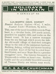 1938 Churchman's Holidays in Britian (Scene Only) #11 Lulworth Cove, Dorset Back