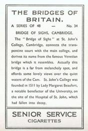 1938 Senior Service The Bridges of Britain #34 Bridge of Sighs, Cambridge Back