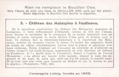1940 Liebig Chateaux de Toscane (Castles of Tuscany) (French Text) (F1409, S1413) #3 Chateau des Malaspina a Fosdinovo Back