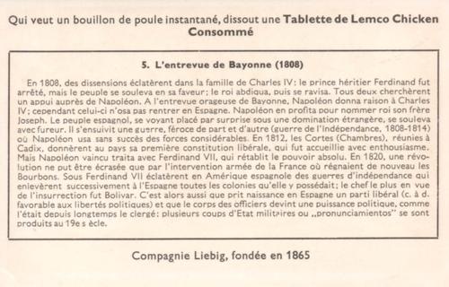 1956 Liebig Histoire de L'Espagne (History of Spain) (French Text) (F1639, S1658) #5 L'entrevue de Bayonne (1808) Back