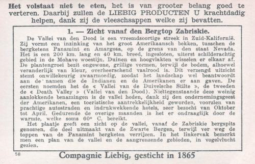 1940 Liebig De Vallei Van Den Dood (Death Valley) (Dutch Text) (F1421, S1424) #1 Zicht vanaf den Bergtop Zabriskie Back