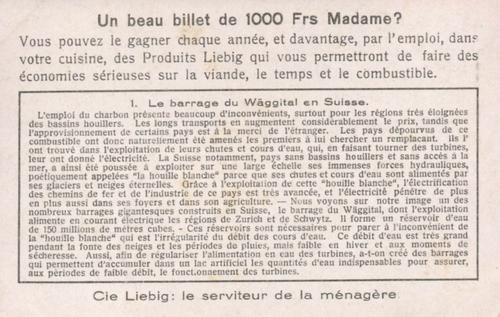 1933 Liebig La Houille Blanche (Hydroelectricity) (French Text) (F1267, S1271) #1 Le barrage du Waggital en Suisse Back