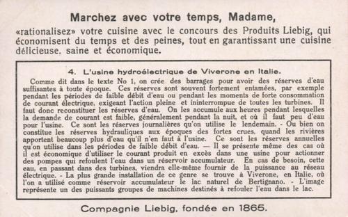 1933 Liebig La Houille Blanche (Hydroelectricity) (French Text) (F1267, S1271) #4 L'usine hydroelectrique de Viverone en Italie Back