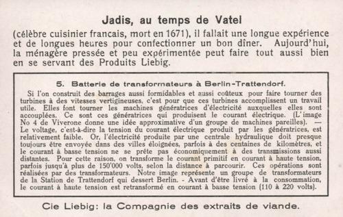 1933 Liebig La Houille Blanche (Hydroelectricity) (French Text) (F1267, S1271) #5 Batterie de transformateurs a Berlin-Trattendorf Back