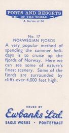 1960 Ewbanks Ports and Resorts of the World #17 Norwegian Fjords Back