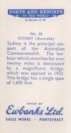 1960 Ewbanks Ports and Resorts of the World #26 Sydney (Australia) Back