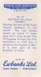 1960 Ewbanks Ports and Resorts of the World #47 Gateway of India, Bombay Back