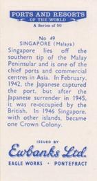 1960 Ewbanks Ports and Resorts of the World #49 Singapore (Malaya) Back