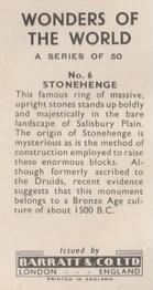 1962 Barratt Wonders of the World #6 Stonehenge Back