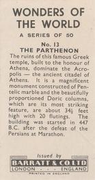 1962 Barratt Wonders of the World #13 The Parthenon Back