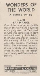 1962 Barratt Wonders of the World #22 Taj Mahal Back