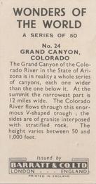 1962 Barratt Wonders of the World #24 Grand Canyon Back