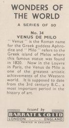1962 Barratt Wonders of the World #34 Venus de Milo Back