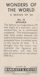 1962 Barratt Wonders of the World #35 Sphinx Back