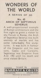 1962 Barratt Wonders of the World #45 Arch of Septimius Severus Back