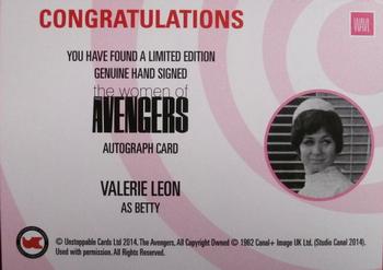 2014 Unstoppable Cards The Women of the Avengers - Autographs #WAVL Valerie Leon Back