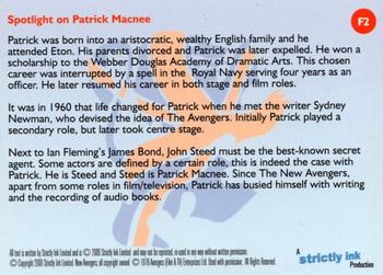 2006 Strictly Ink The New Avengers - Gold Foil #F2 Spotlight on Patrick Macnee Back