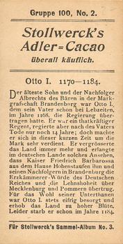 1899 Stollwerck Album 3 Gruppe 100 Aus der Berliner Siegesalle (Avenue of Victory in Berlin) Album 3, Gruppe 100 #2 Otto I Back