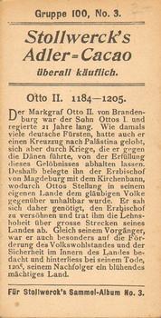 1899 Stollwerck Album 3 Gruppe 100 Aus der Berliner Siegesalle (Avenue of Victory in Berlin) Album 3, Gruppe 100 #3 Otto II Back