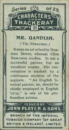 1913 Player's Characters from Thackeray #21 Mr. Gandish Back