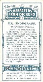 1923 Player's Characters from Dickens #10 Mr. Snodgrass Back