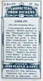 1923 Player's Characters from Dickens #31 Codlin Back