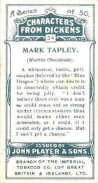 1923 Player's Characters from Dickens #34 Mark Tapley Back
