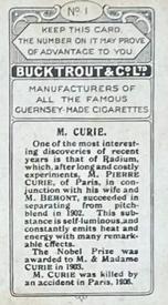 1924 Bucktrout Inventors #1 Pierre Curie Back