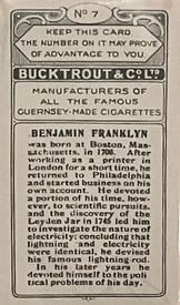 1924 Bucktrout Inventors #7 Benjamin Franklin Back