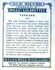 1924 Wills's Old Silver #7 Tankard Back