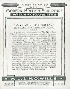 1928 Wills's Modern British Sculpture #1 Love and the Vestal Back