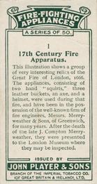 1930 Player's Fire-Fighting Appliances #1 17th Century Fire Apparatus Back